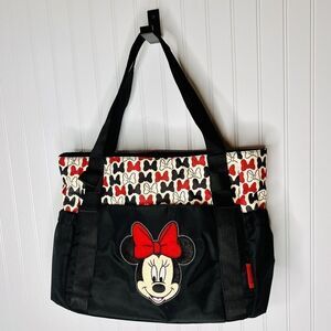 Disney Baby Minnie Mouse Insulated Black Diaper Travel Bag Red White Bow CUTE B1